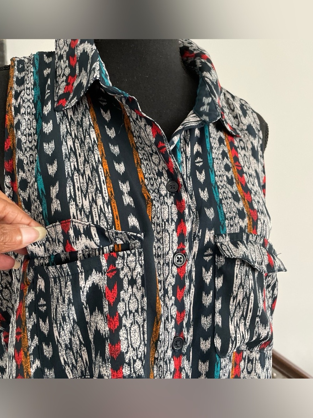 Xhilaration Shirt Dress SizeXL Crochet Accent Southwestern Inspired Tribal Print
